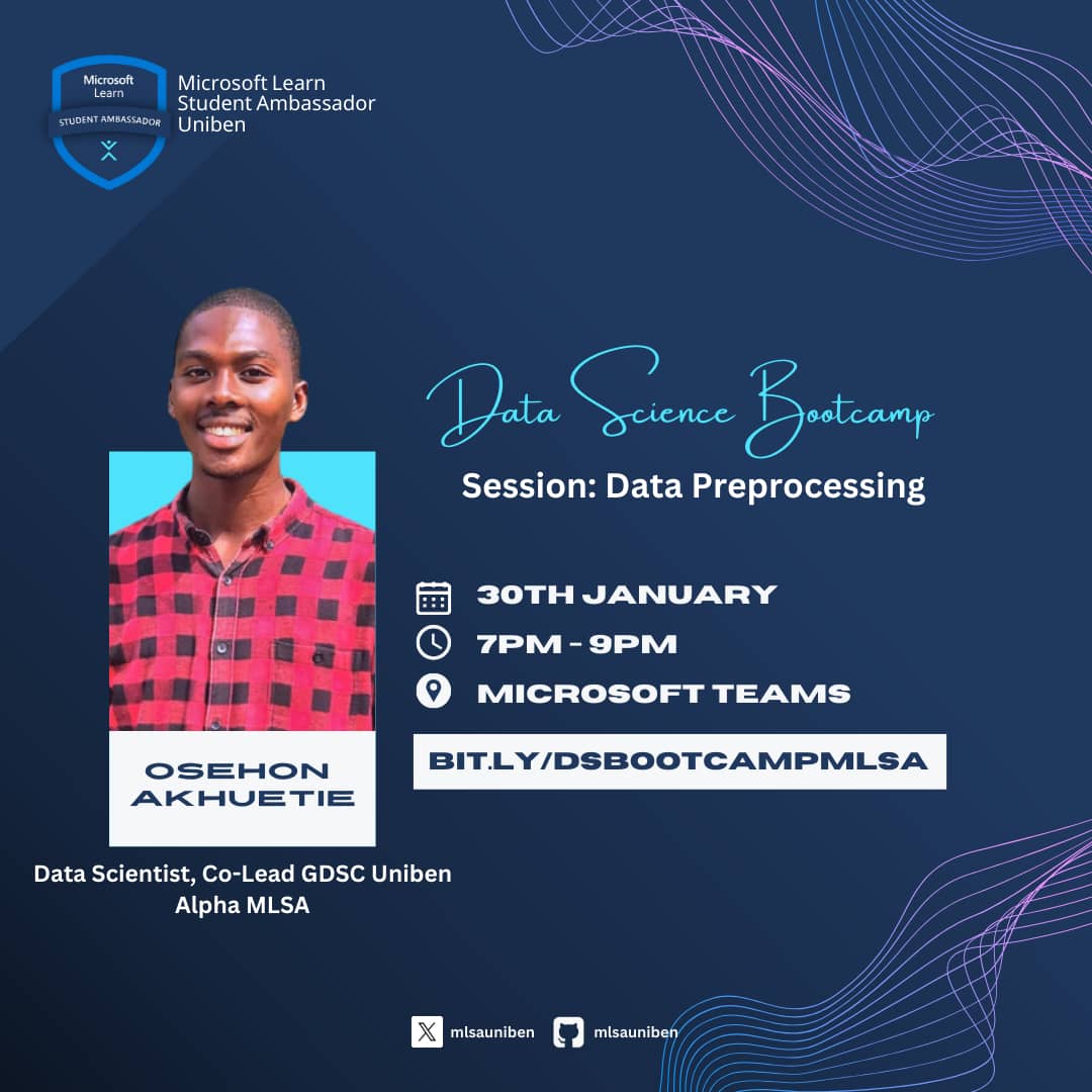 mlsauniben's tweet photo. @theNeuralNinja is driven by a passion for machine learning and artificial intelligence, seeing the potential of data and algorithms to solve complex problems. 

Join his session on data preprocessing with @code !

Register here: https://t.co/QejsNGRRHx https://t.co/wiA6jH7U9X