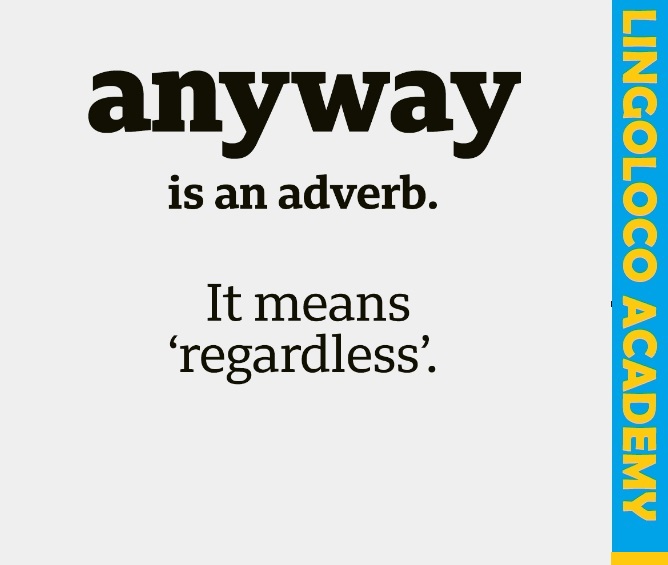 LingoLoco_PH's tweet image. 🤔 Do you know the difference between ‘anyway’ and ‘any way’? 👀 Check this post so you never get it wrong again! ✍️ Try writing some example sentences of your own!
#LINGOLOCOACADEMY#anyway #adverb #adjective  #esl #efl #vocabulary #englishclass #expressions #learnenglish