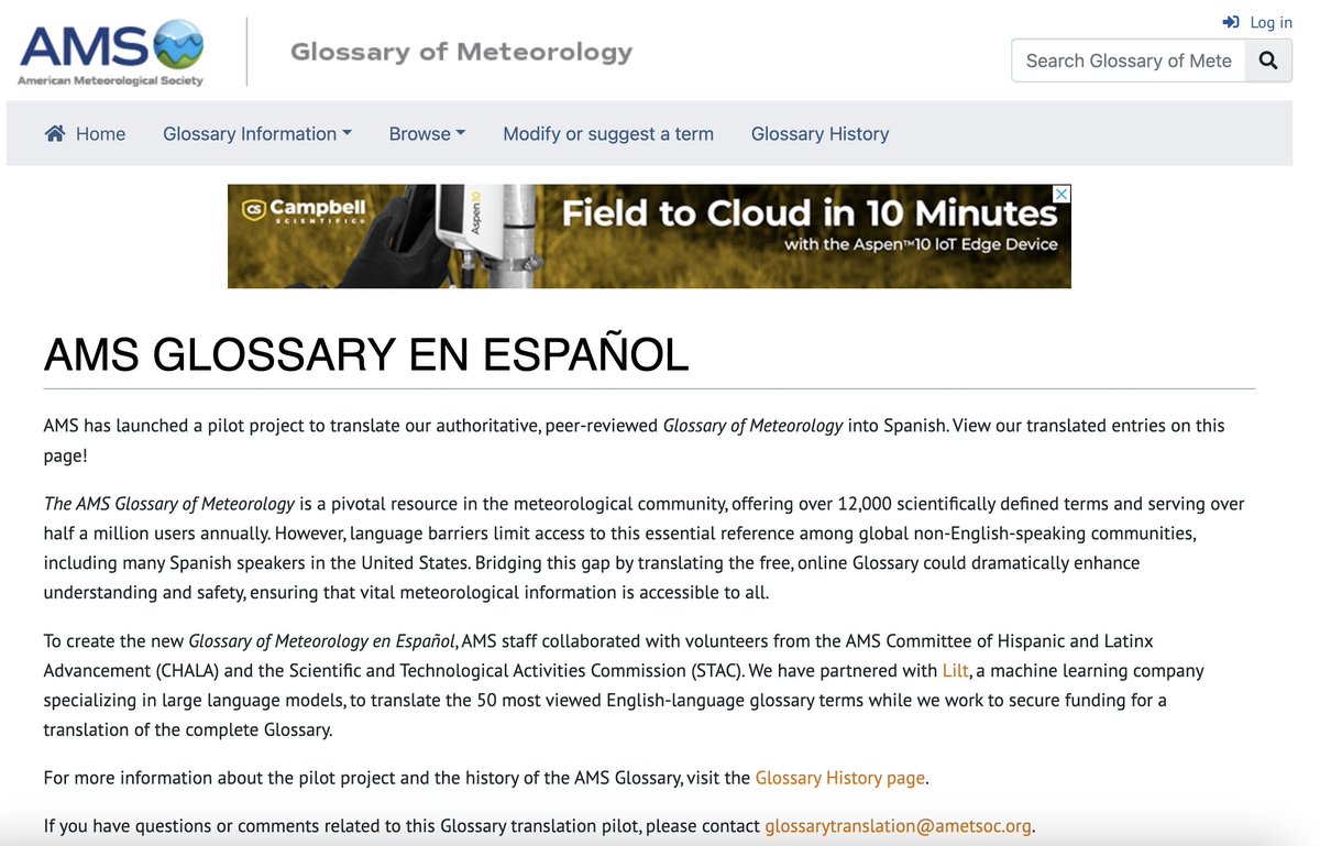 🚨HUGE Announcement🚨 It is a true honor to announce that the first 50 terms of the AMS Glossary en español are now LIVE thanks to efforts by @ametsoc and @amsbraid CHALA. Visit: glossary.ametsoc.org/wiki/Es #AMS2024: Join us at the AMS Booth at 3:45pm for the official launch (1/2)