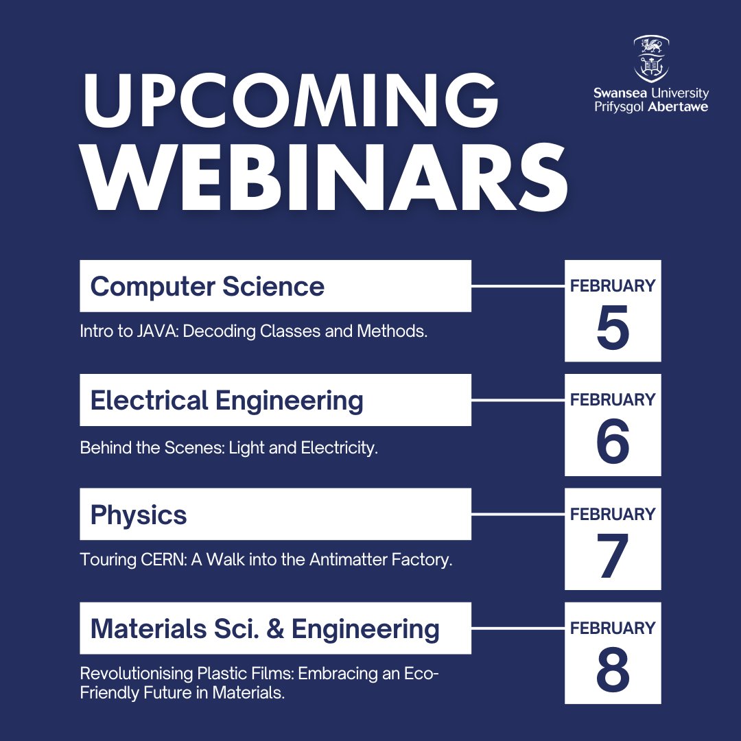 Is your child considering studying a science or engineering discipline at university? Our Masterclass webinar series provides a perfect opportunity for them to get a taste of what we offer. Everyone is welcome👉 bit.ly/3TWe2FB #SwanseaUni