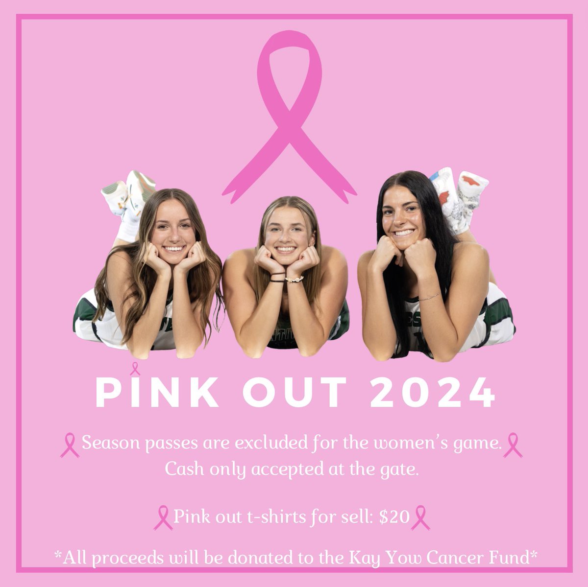 🩷PINK OUT!🩷
Tomorrow we will host Bethel at 5:30pm for our annual pink out game! 
🩷All proceeds will be donated to the Kay Yow Cancer Fund. 
🩷Pink Out T-shirts will be sold for $20
🩷Season passes are excluded for the women’s game
🩷Cash only accepted at the gate