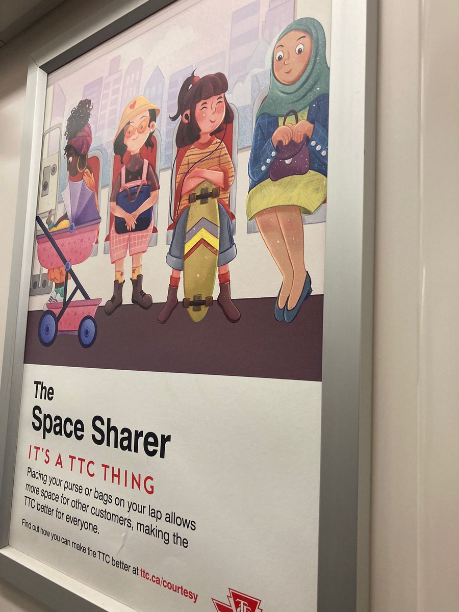 _sshaikhh's tweet photo. I saw this on the subway earlier today. Why is the hijjabi the only one that looks pant less? Who’s erroneous illustration is this @TTChelps #TTC ? https://t.co/KrJTGOxoVr