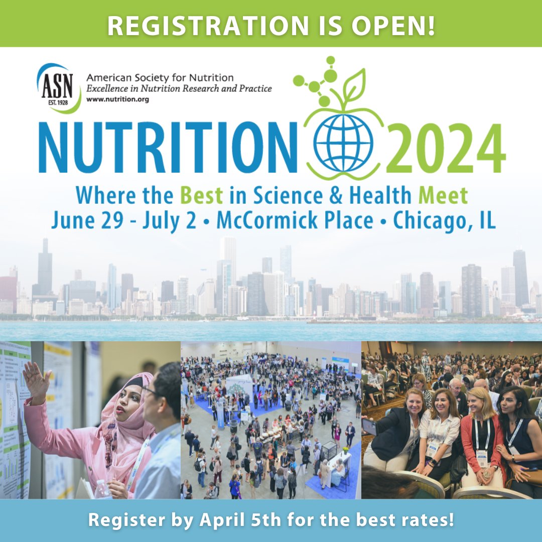 Registration for #Nutrition2024 is OPEN! Get ready to be part of the ultimate nutrition experience, June 29 – July 2, at McCormick Place in Chicago, IL. Register by April 5, for the best rates. View rates and learn more at: nutrition.org/n24/registrati…