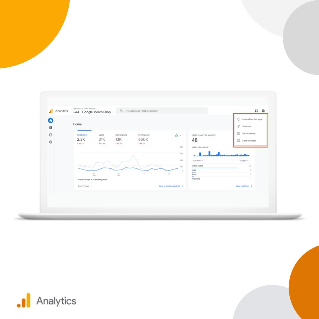 googleanalytics's tweet photo. We’ve rolled out a quicker way to access relevant support content as you’re using Google Analytics 4.

Learn how you can get detailed guidance or more help in a click! → https://t.co/ko2mtG2O2B https://t.co/2ujDqmgQ0f