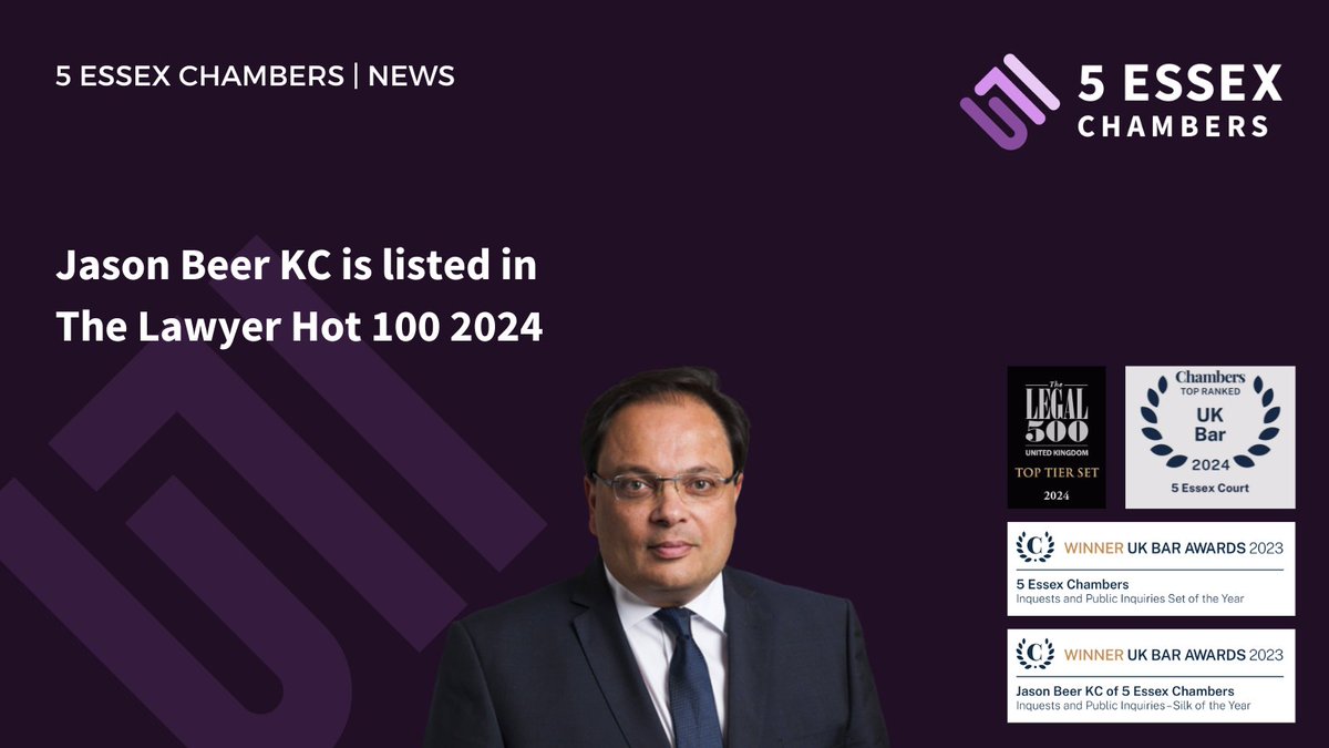 We are delighted to announce that Head of Chambers, Jason Beer KC, has been listed in The Lawyer Hot 100 2024 🔥. It features a diverse mix of legal professionals who are showing excellence with work that is relevant and important in the industry. bit.ly/47SfoVg