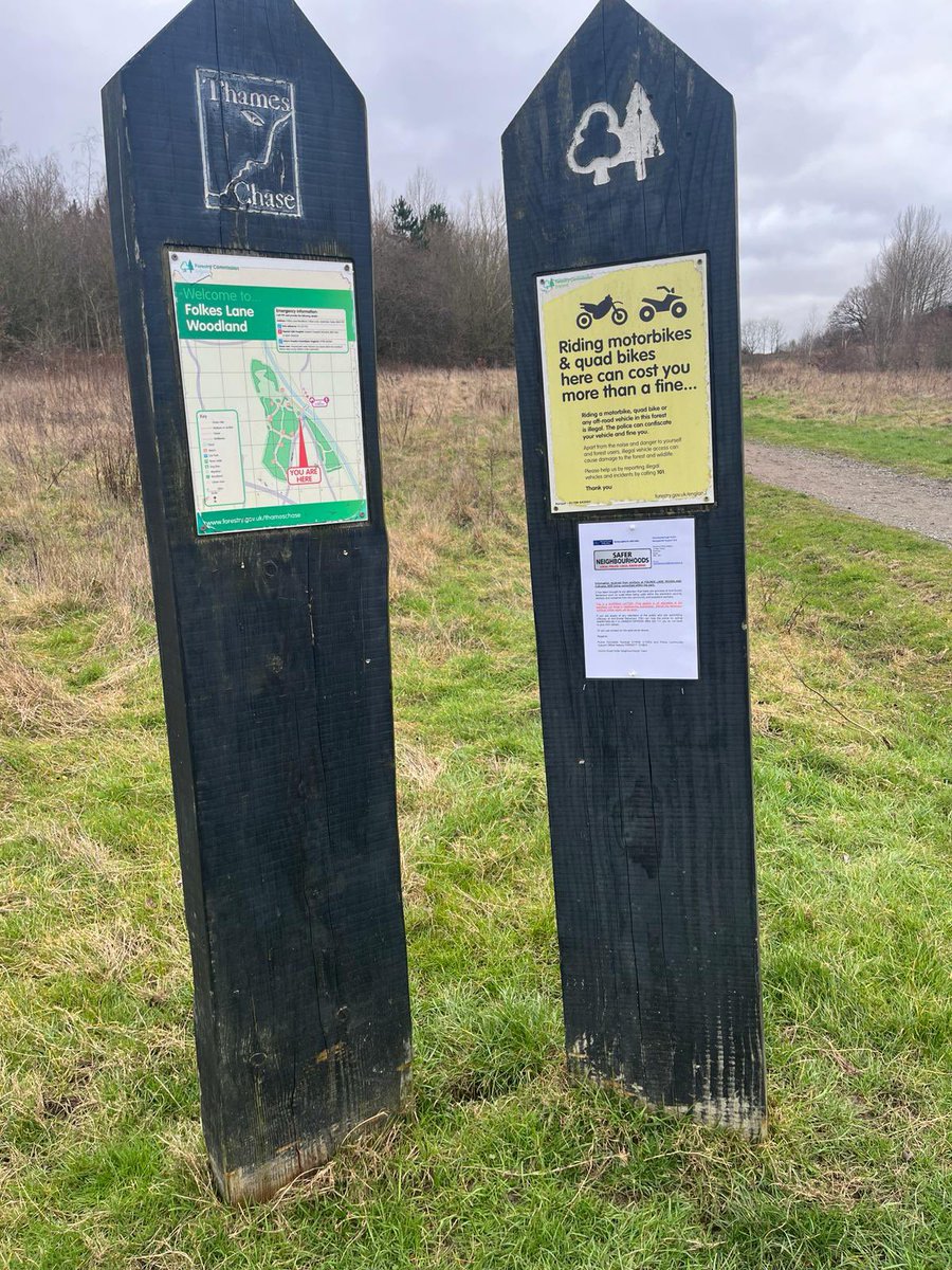 Officers attended Folkes Lane Wood to patrol and leave posters due to ASB occurring through the use of quad bikes within the parks. Patrols will continue by officers assisting @Thames_beat to tackle the issue. #communitypolicing