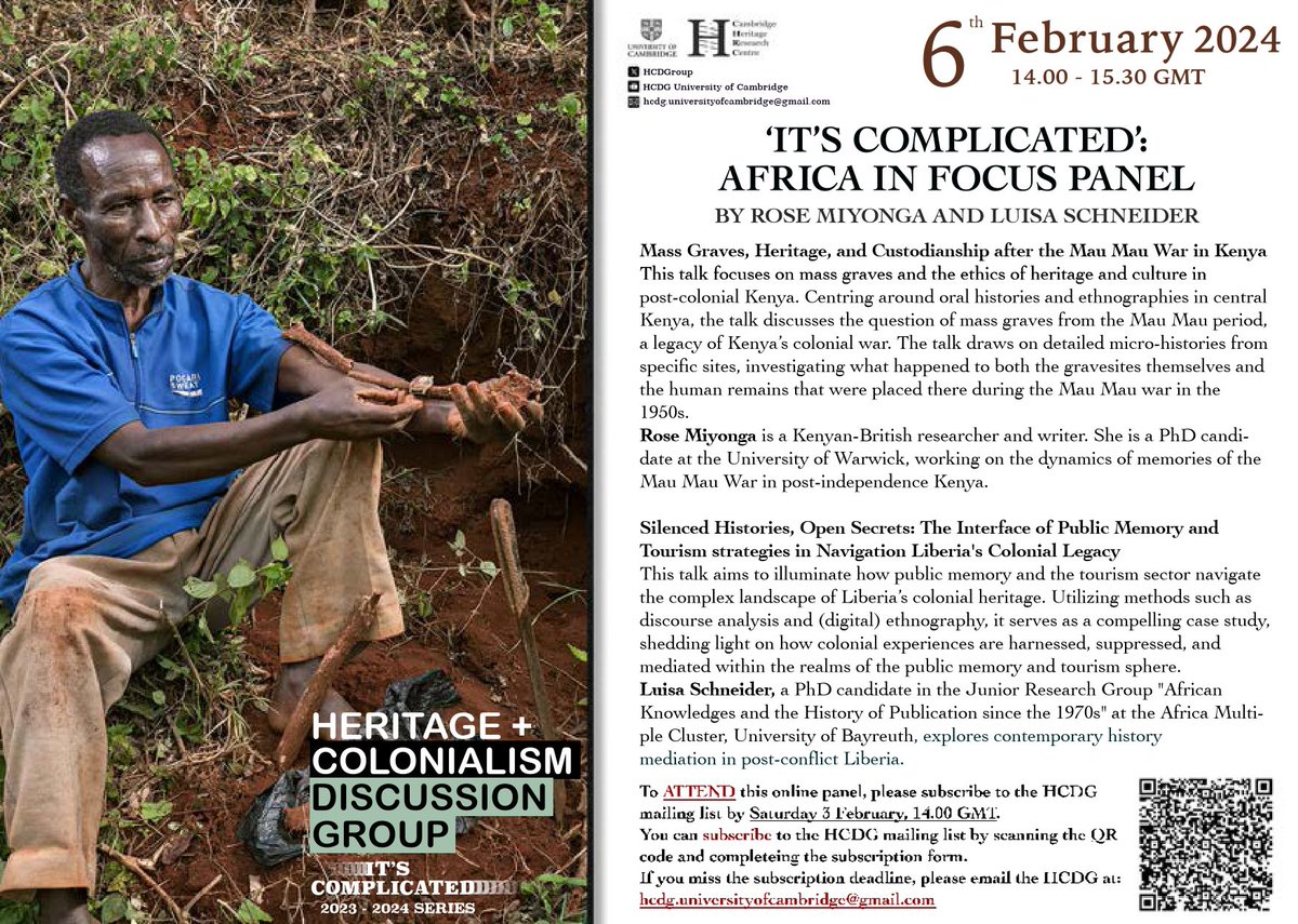 🚨Next #HCDG talk: Tuesday, 6th February @ 2-3:30pm. We’re excited to host a panel discussion on ‘It’s Complicated: Africa in Focus’ by @RMiyonga and @lt_schneider. 👉For attendance instructions see ⬇️