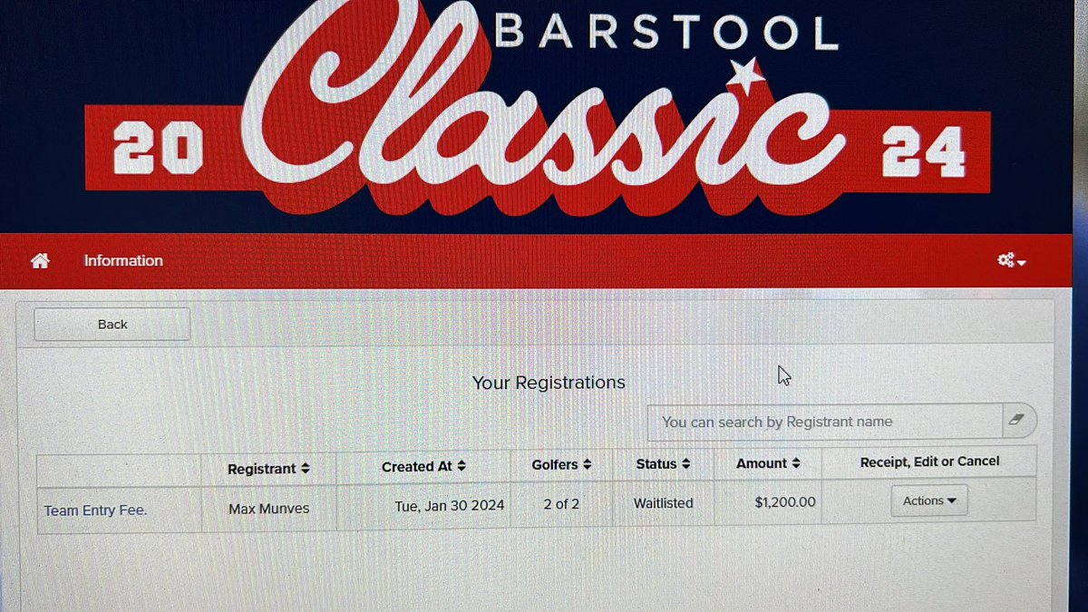 MaxamilliMunves's tweet photo. Sad, I was registered in 3 minutes and still waitlisted.. have to be quicker next year! @ForePlayPod @RiggsBarstool https://t.co/j6xyJNWAUB