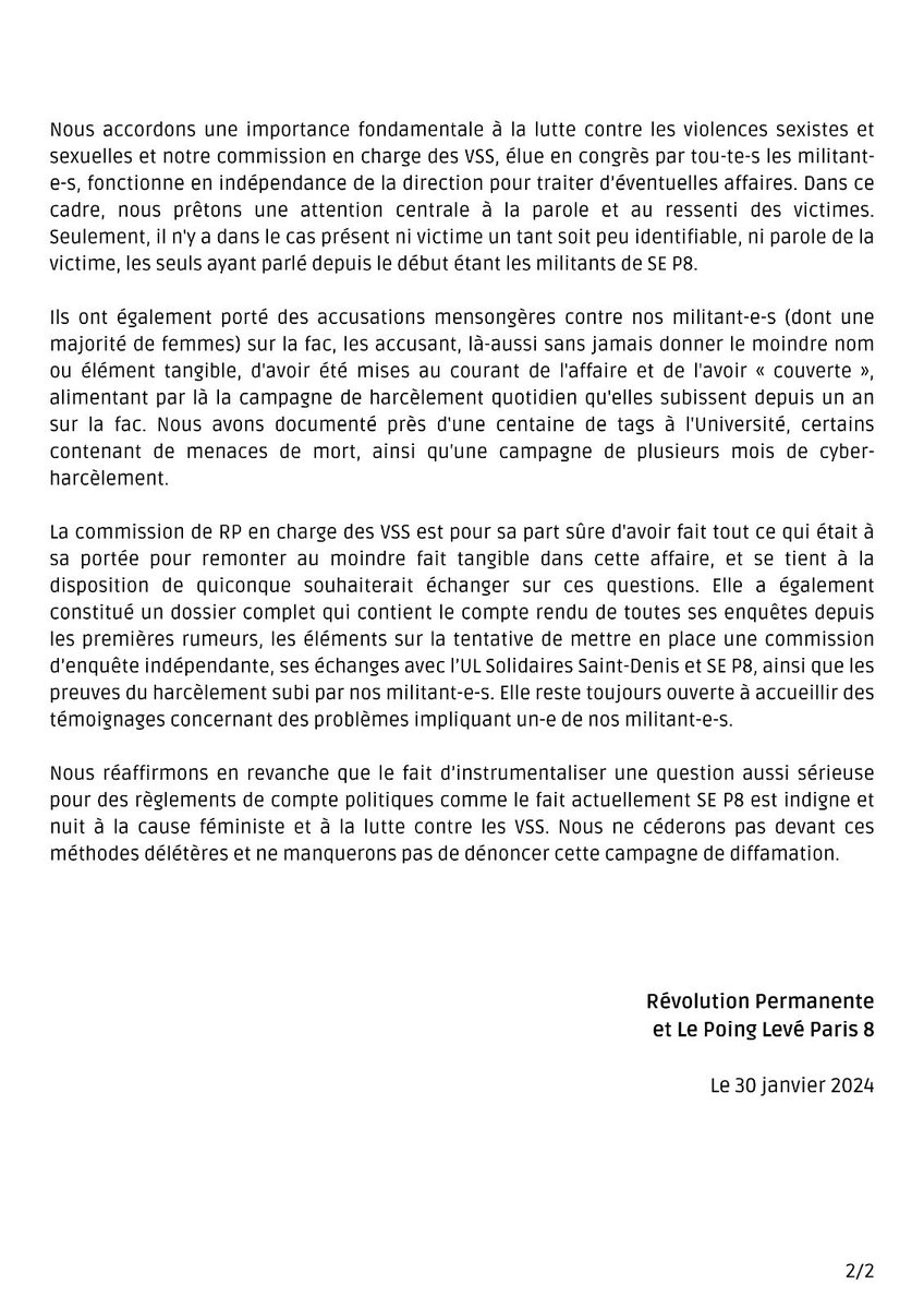 <a href="/SolidairesEtu/">Solidaires étudiant-e-s</a> @SolidairesEtuP8 <a href="/ULSolidairesStD/">UL SUD Solidaires Saint-Denis</a> Réponse aux calomnies portées par Solidaires Etudiant-e-s Paris 8 contre un militant du Poing Levé et de Révolution Permanente