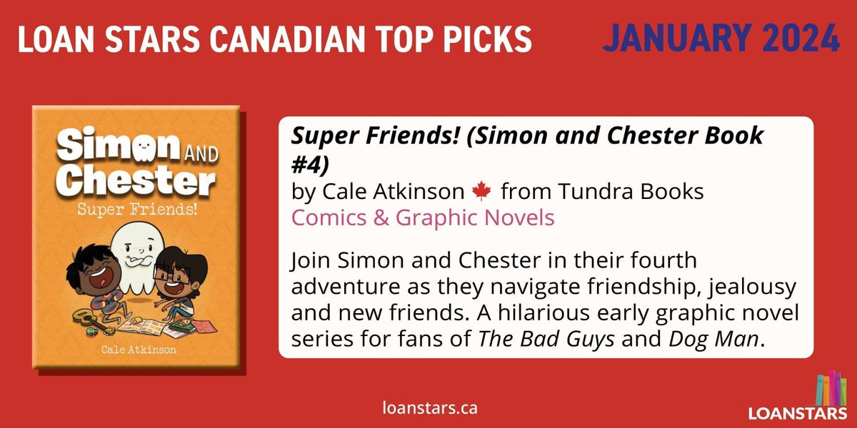 Super Friends! (Simon and Chester Book #4) by Cale Atkinson 🍁 (<a href="/2dCale/">Cale Atkinson</a>) from <a href="/TundraBooks/">Tundra Books</a> is a #LoanStars Canadian Junior top pick! 🌟

🔗tinyurl.com/mpkcwx8n