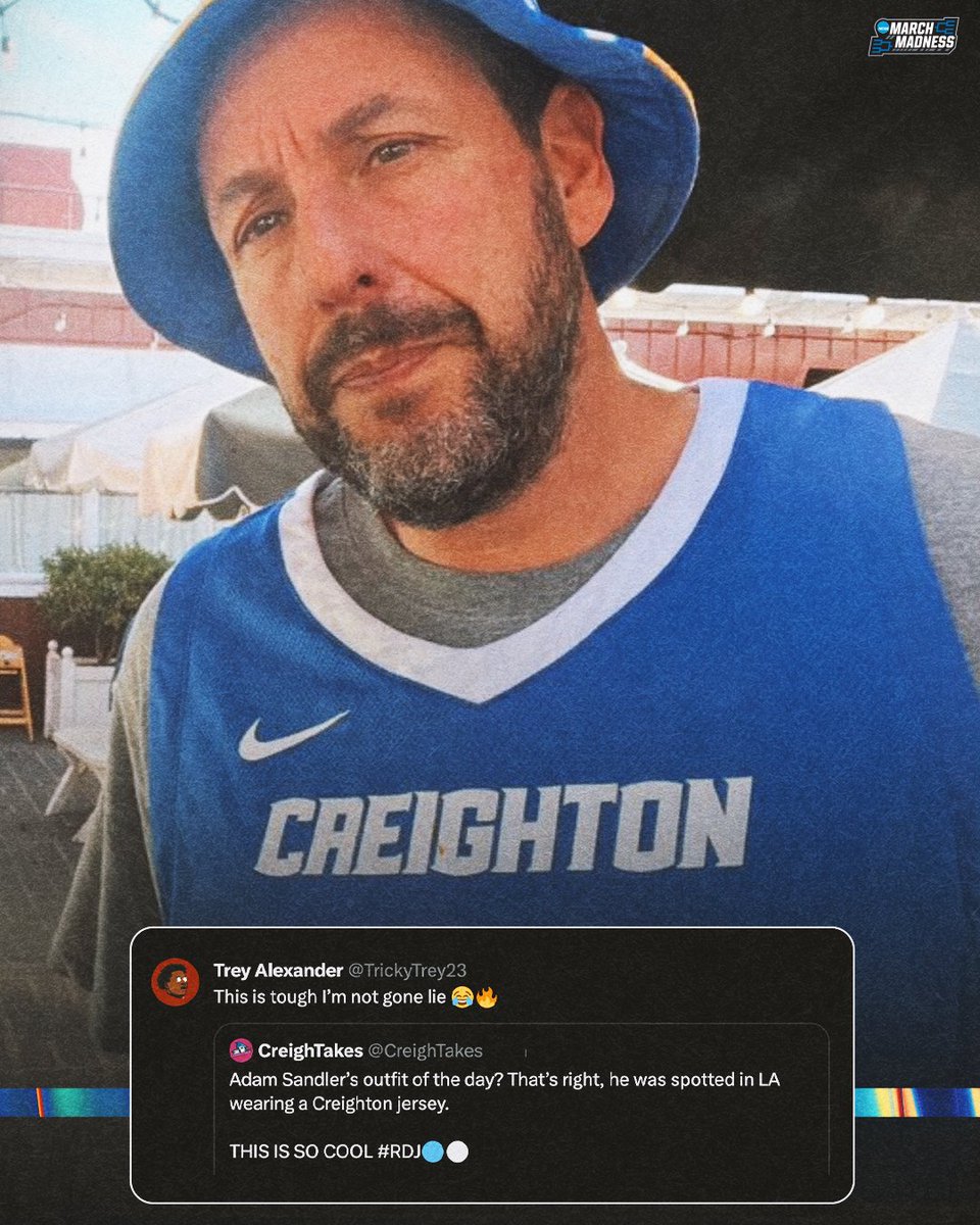 Adam Sandler rocking the <a href="/BluejayMBB/">Creighton Men’s Basketball</a> jersey 👀

(via <a href="/TrickyTrey23/">Trey Alexander</a>, <a href="/CreighTakes/">CreighTakes</a>)