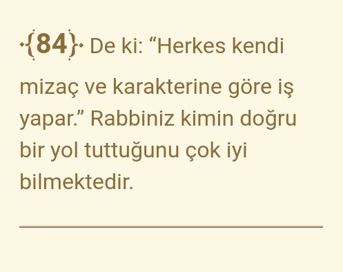 İSRA SÜRESİ, 84. AYET