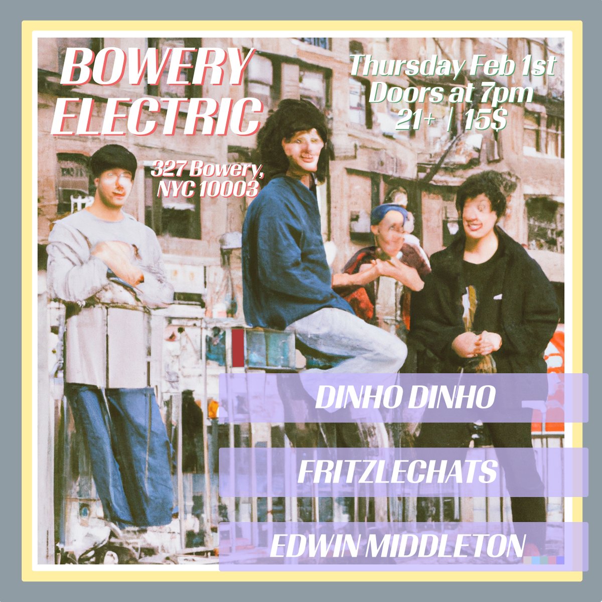 ⚡️ THURSDAY NIGHT ⚡️

Dinho Dinho , Edwin Middleton, Fritzlechats

Doors at 7, tickets for $15 🎫 ticketweb.com/event/dinho-di…