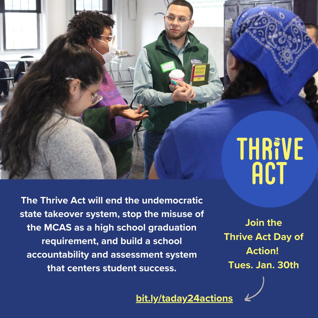 massedjustice's tweet photo. Join folks from across the state today to take action for the Thrive Act! Sign up to join throughout the day! You can also send a letter to the Joint Committee on Education to urge for a favorable report. See links in our bio! #SayYestoStudentSuccess #ThriveAct https://t.co/rTh0heUHNP