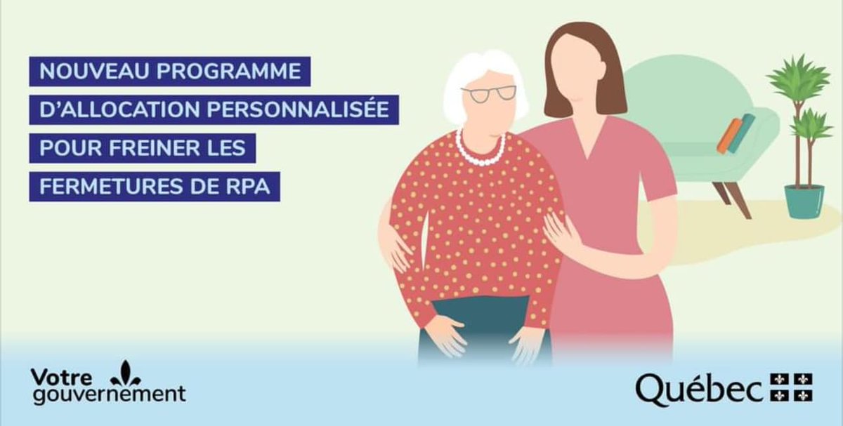 RQOH_'s tweet photo. Le programme d'allocation personnalisée du gouv. du Québec, développé de concert avec le @RQRAqc et le RQOH, permettra aux #RPA de recevoir un montant fixe en fonction des besoins des locataires. Cette mesure vise à offrir des #services aux #aînés en lourde perte d'autonomie. https://t.co/kymVFVXoLH