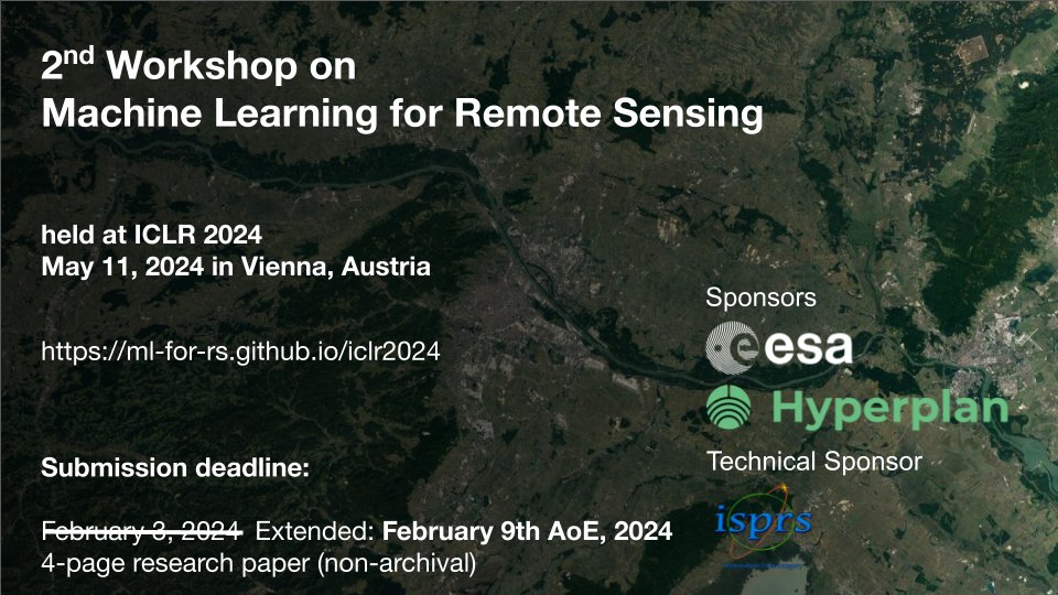 ⏰ We extended the deadline for the @iclr_conf #ML4RS workshop! The new deadline is Feb 9th! 🙌 Thanks to @hyperplan_eu and @esa, we also have limited funding to help students travel to the conference: Please check the requirements on our website ml-for-rs.github.io/iclr2024/#trav…