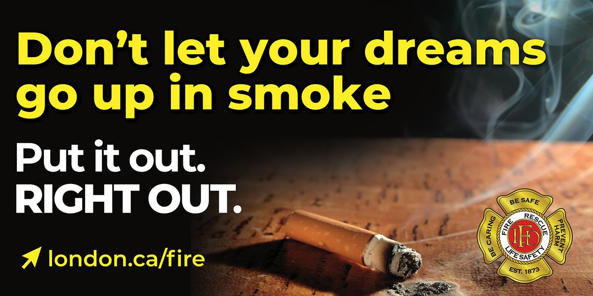 LdnOntFire's tweet photo. If you smoke, please do it outside & always make sure cigarette butts are properly extinguished. Never throw them off a balcony. Careless smoking is one of the leading causes of residential fires & can easily be prevented. #putitout #FireSafety
#fireprevention #ldnont https://t.co/7LImGWXR7b