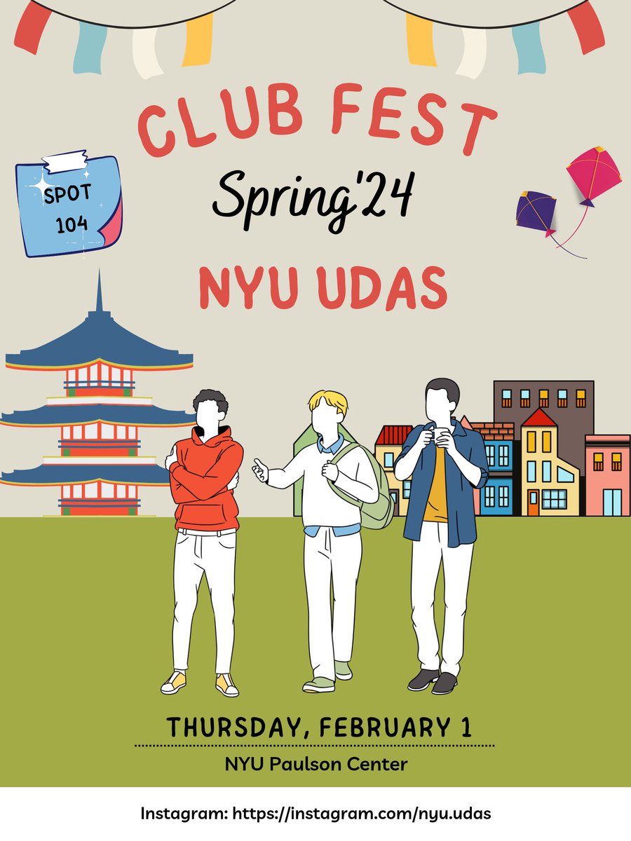 Come see us at Club Fest on Thursday, Table 104, to learn about our club! Excited to see you all there! #nyuudas