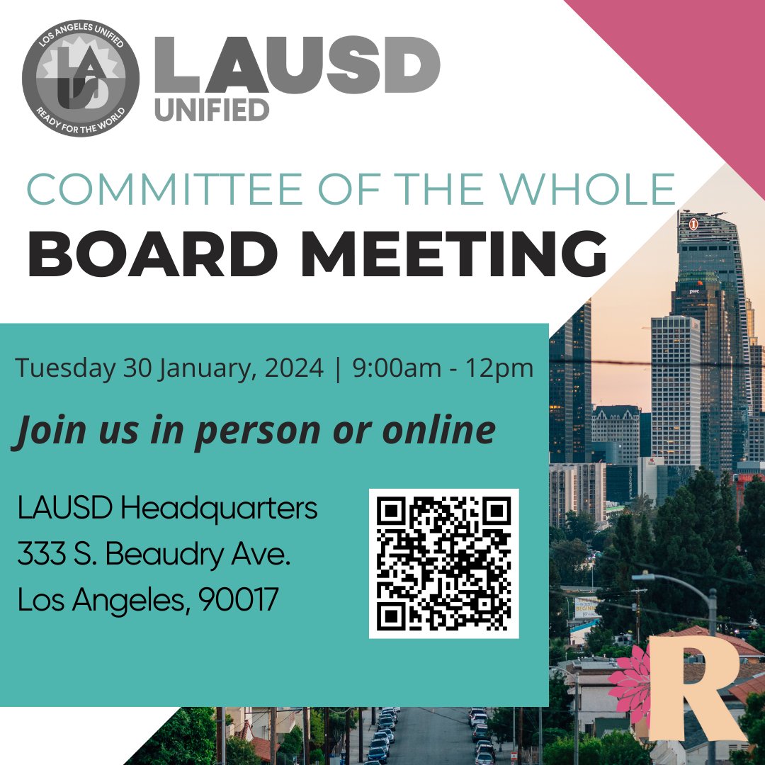 Listen in now, from wherever you are: Prop 39 Charter School Colocation policy update. Scan QR code for links to LIVE STREAM of the meeting. #LAUSD #BD2 #HealthySchools #HealthyCommunities <a href="/UTLAnow/">United Teachers Los Angeles</a> <a href="/UTLA_Adult_Ed/">UTLA Adult Ed</a> <a href="/laane/">Lane Crypto</a> @ReclaimLASchls <a href="/eastsidepadres/">eastside padres contra la privatización</a> #CommunitySchools #BSAP