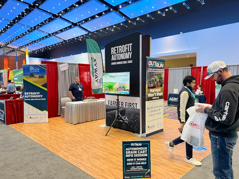 JCATechnologies's tweet photo. Great first day underway at #IowaAgExpo. Good conversations abt. how an autonomous grain cart can help get more done. join us at booth 203 or for snacks/drinks between 1-3pm at the Business Center ( outside Hyvee Hall) 
#agriculture #IowaAgExpo #AgTwitter #Iowa #IAE24 #IowaAg https://t.co/GrlcNRgwQd
