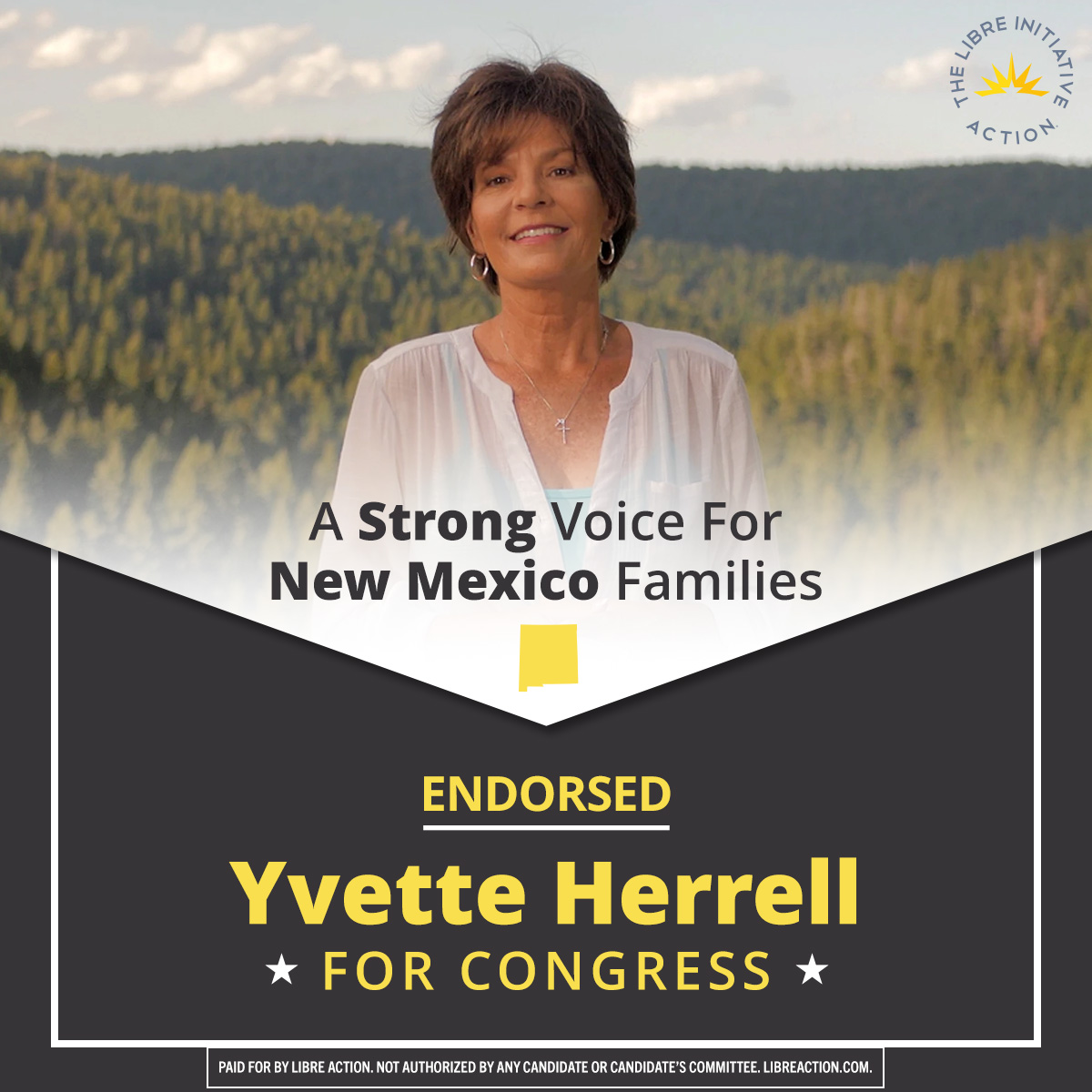 NEW MEXICO ENDORSEMENT Congress is broken, which is why we need to send @Yvette4congress BACK to Washington. She has fought to protect New Mexico values and for policies that improve the lives of our families. We need her voice to get us BACK on track! libreaction.com/libre-action-e…