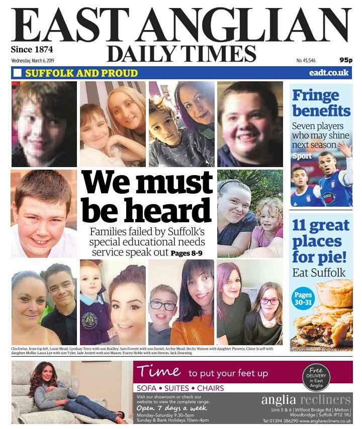 A moving @EADT24 front page from five years ago. As yet another damning report proves, the Conservatives at Suffolk County Council didn't listen to families. They are still failing children with special educational needs and disabilities. #SEND