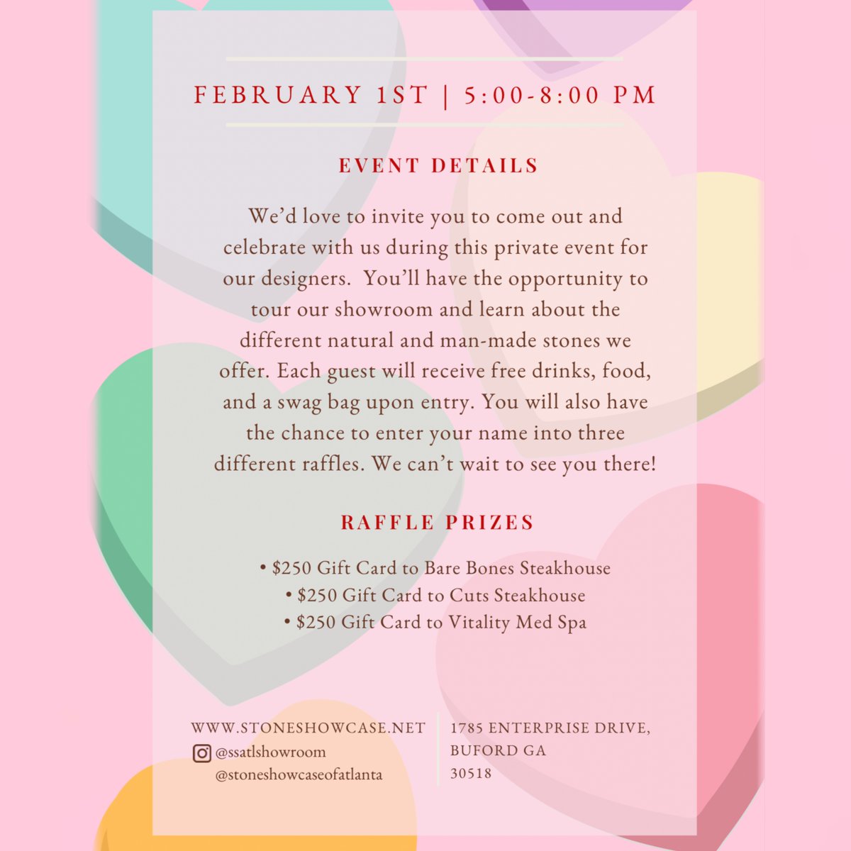 StoneShowcaseGA's tweet photo. Please join us for our Designer-Exclusive Galentine’s Event on February 1st from 5:00-8:00 pm. A fun night with food, drinks, and prizes. We can’t wait to see you there! Call us @ (678) 546-6166 to RSVP https://t.co/cALVppneH3