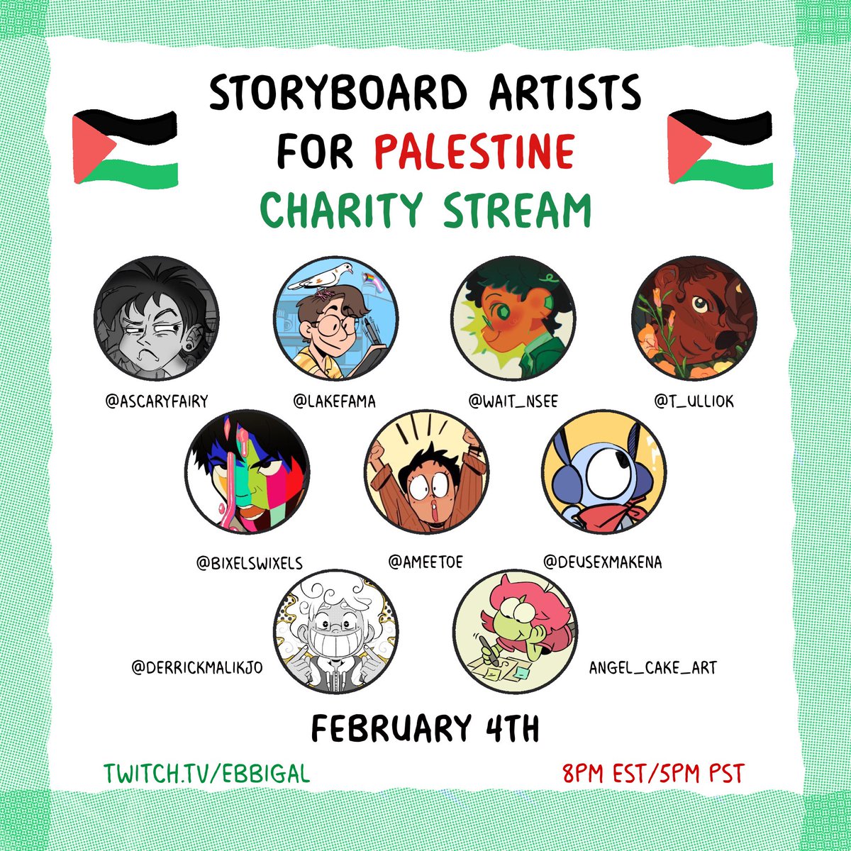 🍉Announcing our roster of artists and what days they will be streaming! Come to the streams this February 3rd and 4th to raise money for a good cause and for a chance to get your request drawn! :D