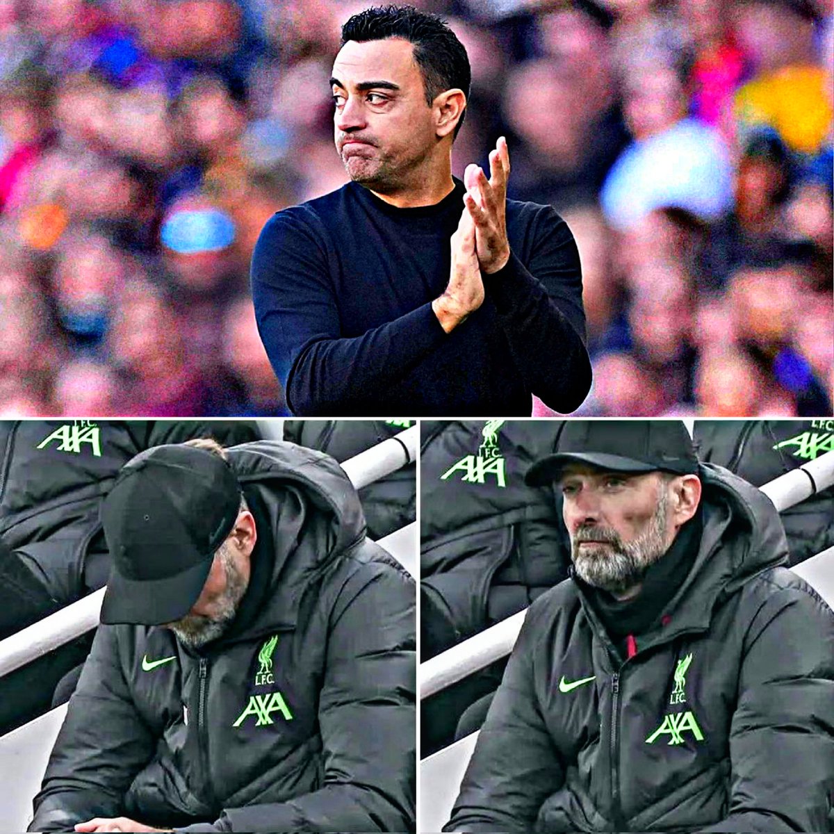 problaugrana's tweet photo. Klopp 9 años en el Liverpool: 

✅ 1 liga 1 champions y 2 finales perdidas de uefa y champions. 

Se va como un héroe. 

⛔ Aquí Xavi tiene 2 títulos en año y medio y se va como un jardinero, un llorón y un farsante. 

No nos merecemos esto. 
Xavi merece RESPETO. https://t.co/CMlS1ntplx