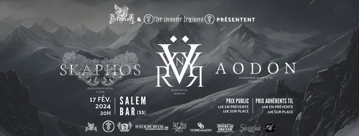 🔥 ANNONCE CONCERTS 🔥

🇱🇷 Acod @ 70000 tons of Metal, Miami

🇫🇷 Ruyyn @ Le Haillan
fb.me/e/3vawhEBYO

🇫🇷  Griffon + Rüyyn + Miasmes @ Black Metal Night XII, Nantes
fb.me/e/1ujDd37qI