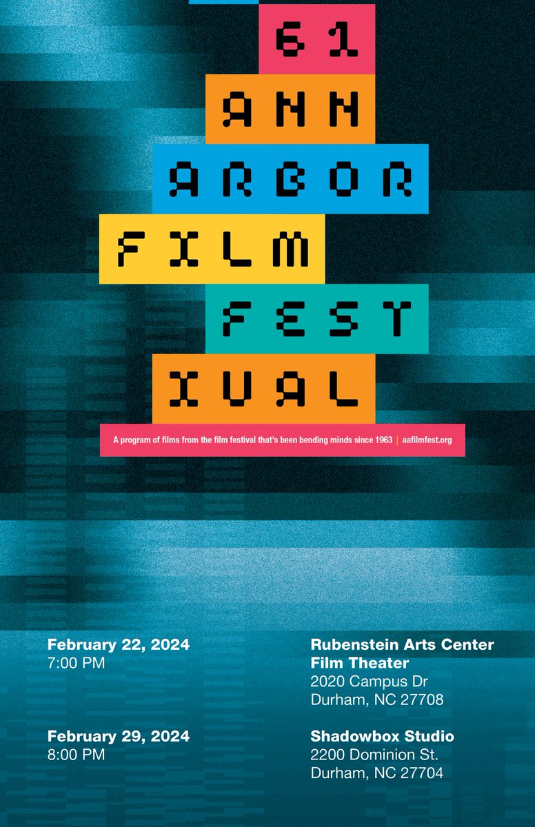 Save the dates: Ann Arbor Film Festival Tour at Duke and in Durham >> Thu Feb 22 see Program #1 w/Screen/Society at the Ruby >> Thu Feb 29 see Program #2 at Shadowbox. @aafilmfest @mfaeda #screensociety @shadowboxdurham @DukeArts