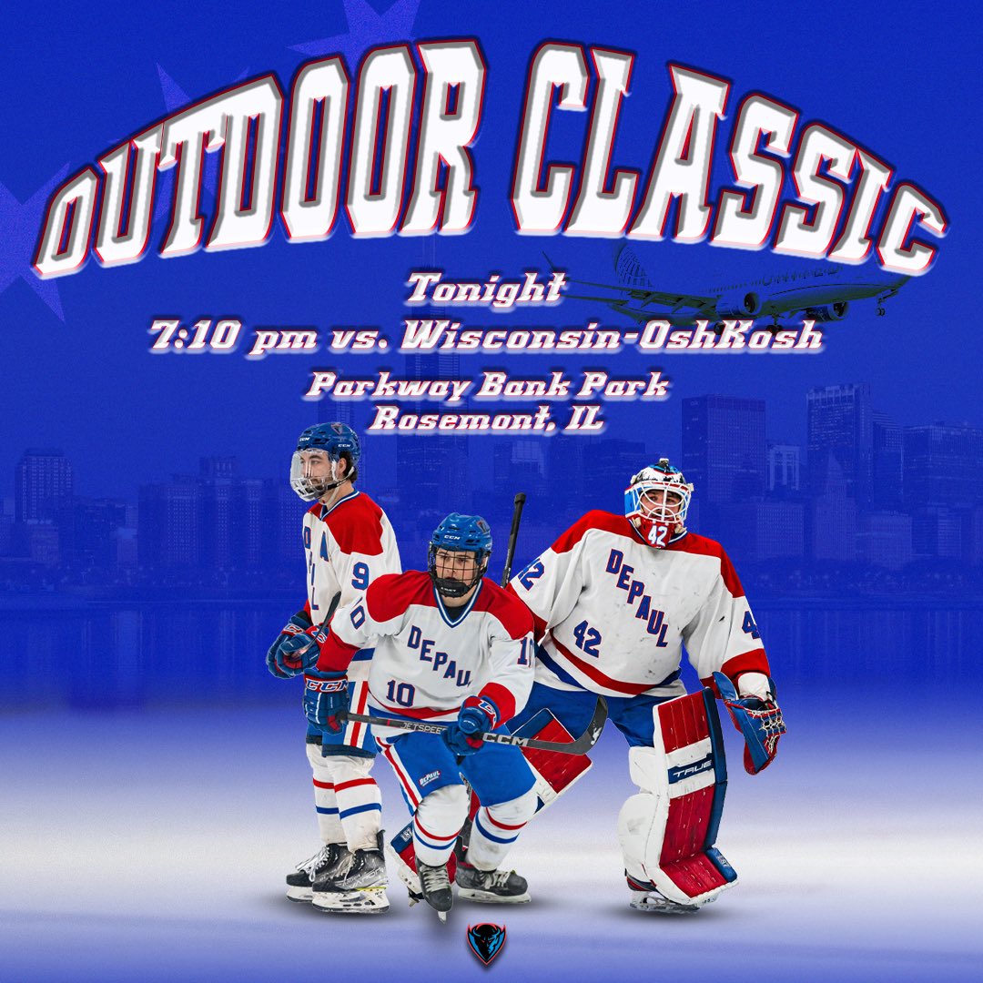 ‼️OUTDOOR GAME ALERT‼️ The Demons have scheduled a very last minute outdoor game against @uwohockey at Parkway Bank Park in Rosemont. ADMISSION IS FREE so come out under the lights for some outdoor hockey! #bluegrit🔵😈