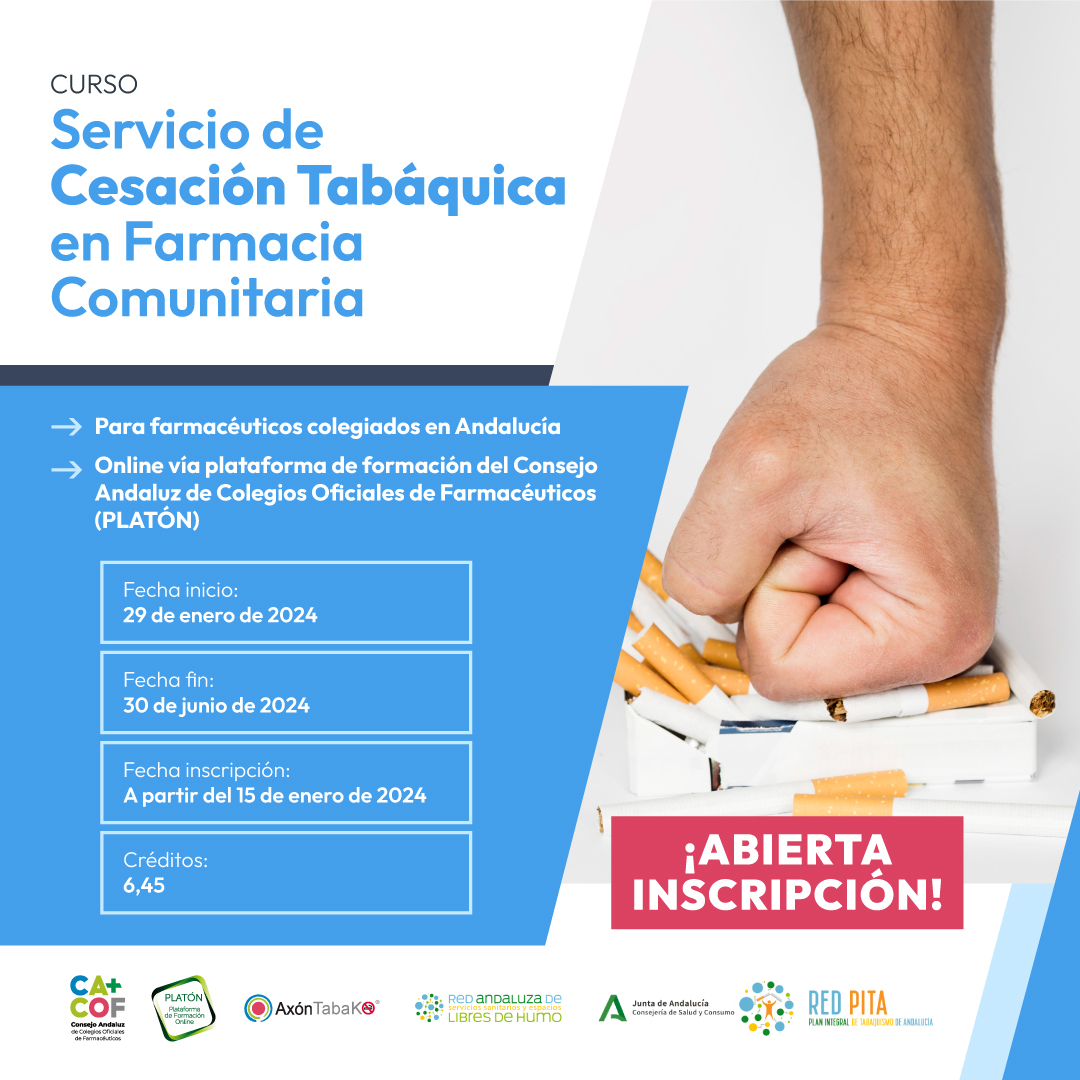 CACOF_'s tweet photo. 🚭 Desde ayer está en marcha el nuevo curso de Cesación #Tabáquica en #Farmacia Comunitaria, con el que podemos ayudar a aquellos ciudadanos que quieren #dejardefumar y mejorar su salud.

Aún quedan plazas disponibles, si quieres participar ¡inscríbete! 👉 https://t.co/hbxiyC5U5e https://t.co/BOBaqMoTMy