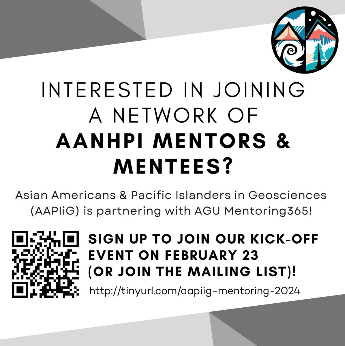 After 2 successful cycles of the AAPIiG Mentoring Pods Program, we are excited to share that AAPIiG has become an official partner of @theAGU Mentoring365! ‼️ Join us for our Mentoring Program 2024 Kick-Off Event on Fri, Feb 23 at 10 am PT/ 1 pm ET tinyurl.com/aapiig-mentori…