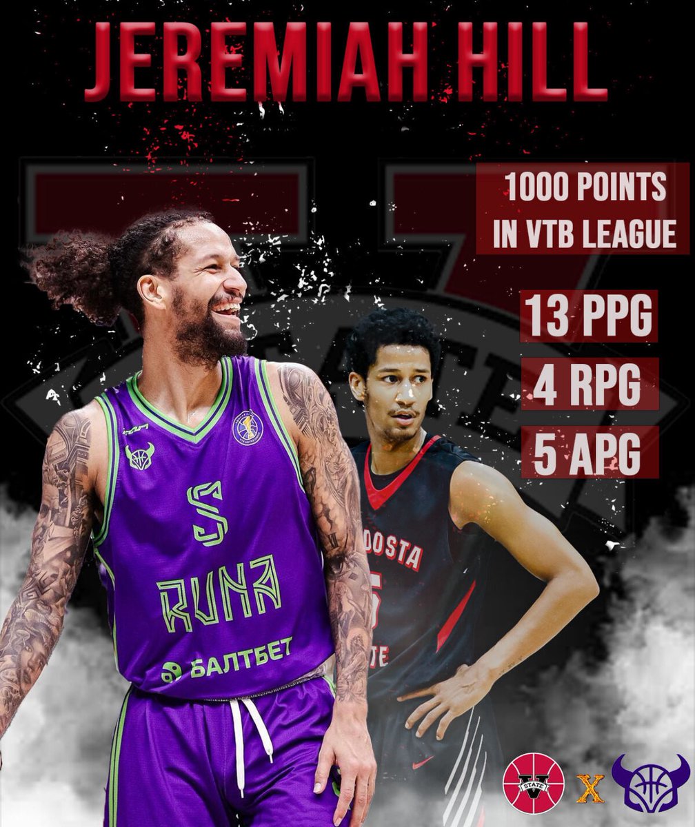 VState_MBB's tweet photo. 🚨#BlazerProSpotlight 🚨 Former Blazer and current overseas stand out, Jeremiah Hill recently scored his 1000th professional point in the VTB league, and is currently averaging 13 ppg, 4 rpg, and 5 apg for PBC Runa in Moscow. While at VSU, he also had a total of 1089 points‼️ https://t.co/Woo2ccCvip
