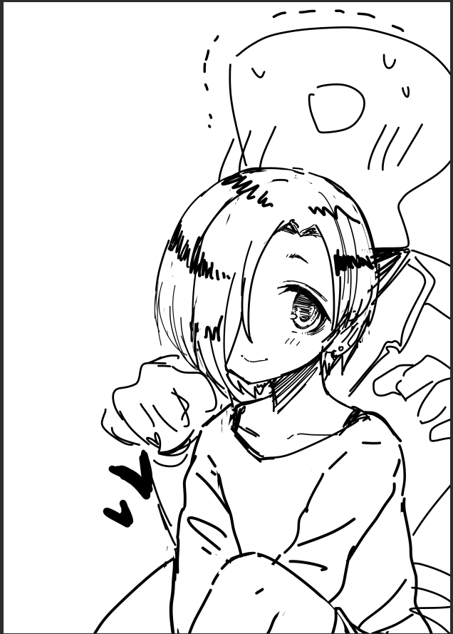 過去絵をセルフリメイク 裏表紙だったのでちゃんと描こうとして可愛く描けてないやつ。 線細く描きすぎなのとPがカクカクしてる・・・!ギャグよりならもっと力抜いて描くのは全然あり。そのほうが可愛いまである 