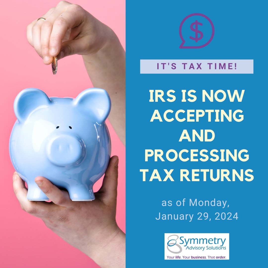 SymSolutionsCPA's tweet image. The IRS announced its starting date for accepting and processing 2023 tax-year returns is Monday, January 29, 2024.
#taxes #tax2023 #IRSfiling #electronicfiling #askus #CPA #financials #SymSolutionsCPA #symmetry