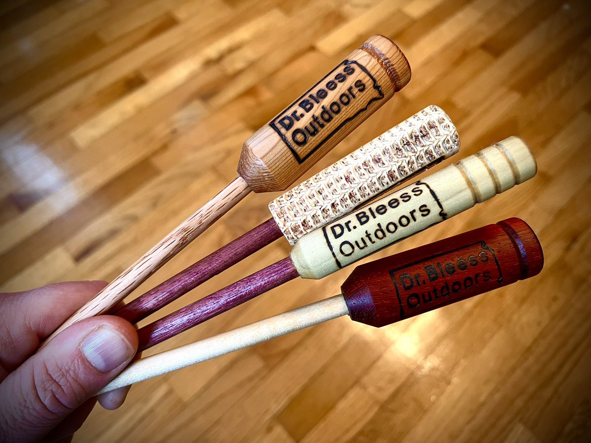 DrBleessOutdoor's tweet image. Who can identify the woods used to make these turkey call strikers? #turkeyhunter #turkeycall #gobbler