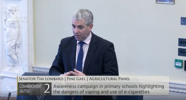 #Seanad Commencement Matter 2: Senator Tim Lombard @voteTimLombard – To the Minister for Education: To discuss the need for an awareness campaign in primary schools highlighting the dangers of vaping and use of e-cigarettes. bit.ly/2WW5Fwa #SeeForYourself