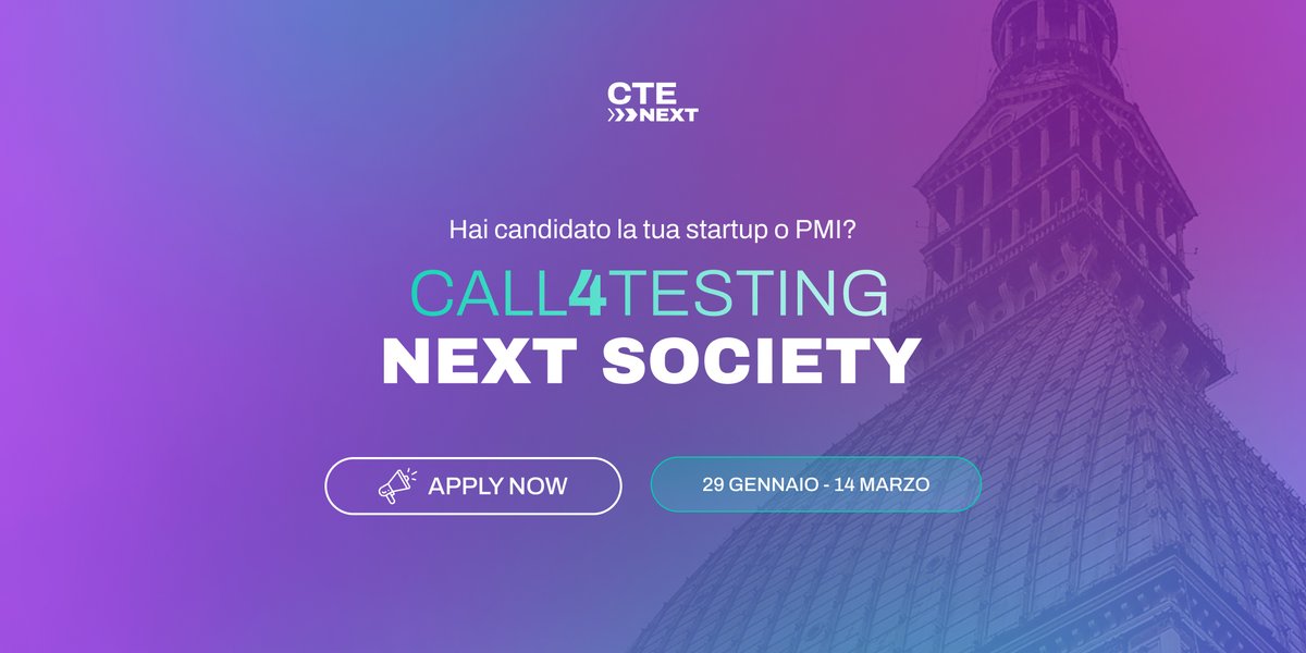 piemonteinnova's tweet photo. Aperta la nuova Call4Testing "Next Society" di #CteNext per #startup e #PMI che utilizzano il #5G e le #tecnologieemergenti in soluzioni innovative per migliorare la qualitร delle cittร e la loro vivibilitร .
Info ๐๐ผhttps://t.co/8TVD9R9JSA
#enablingthefuture #innovazione #bandi https://t.co/1uKOgs2yEB