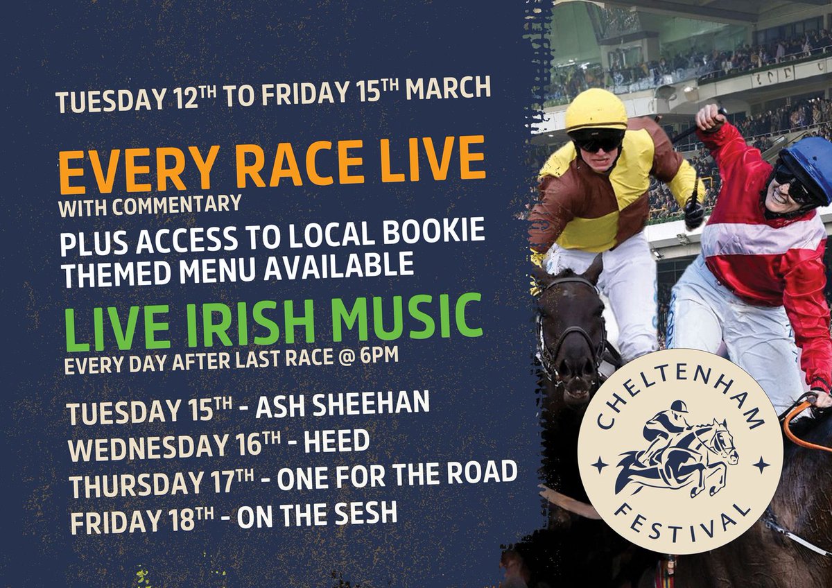 Join us for Cheltenham week, watch all the action live with commentary with great live music every day after the races.  Book your table now, don't delay, Gold Cup day is almost sold out 🏇🏇

#cheltenhamfestival #sportsbar #digbeth #livesport