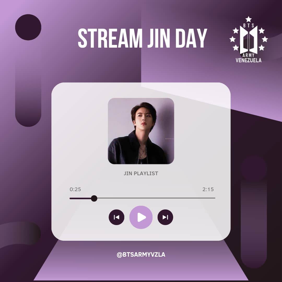 BTSarmyvzla's tweet photo. #JINDAY STREAMING 💜
Misión de 24 Horas (250 Caps)
➡️PLAYLIST: https://t.co/SmdziRqWr2…
Utiliza: 🔑
#JINDay
#StreamJIN
#Vearmy
#JINBTS https://t.co/7nyGjfbAkQ