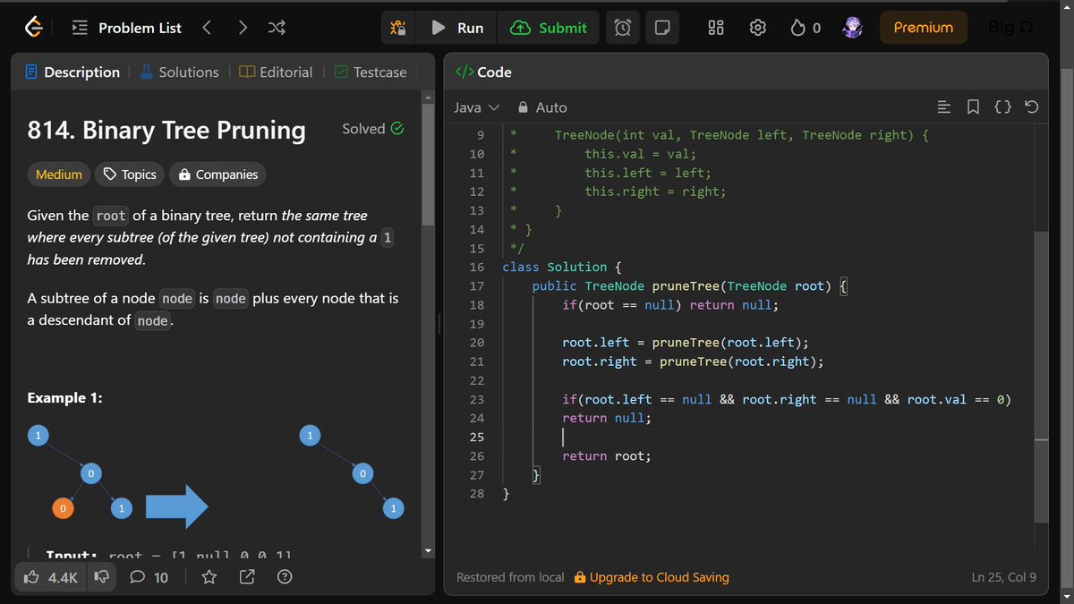 nehathecoder's tweet image. Day 99 of #100DaysOfCode
Dived into some Bit Manipulation 🏊♀️
🌟DSA :
✅ Maximum Width of Binary Tree
✅ Binary Tree Pruning
✅ Peak Index in a Mountain Array
#leetcode #dsa