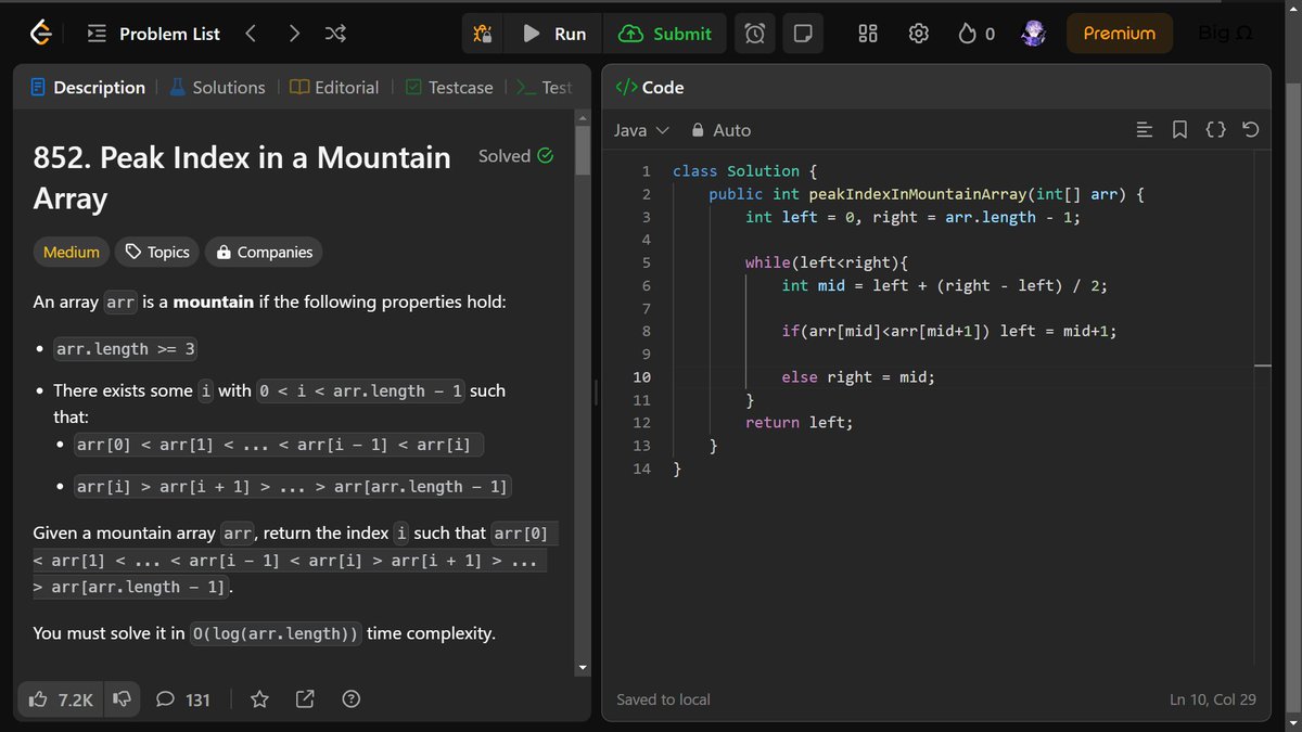 nehathecoder's tweet image. Day 99 of #100DaysOfCode
Dived into some Bit Manipulation 🏊♀️
🌟DSA :
✅ Maximum Width of Binary Tree
✅ Binary Tree Pruning
✅ Peak Index in a Mountain Array
#leetcode #dsa