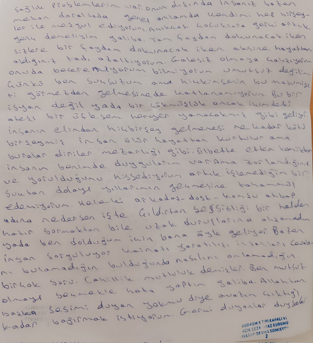 tanktegmen3's tweet photo. Kuzum sessizlikten, tepkisizlikten ne kadar bunalmış ki bana bunları yazmış.90 aydır tek olumsuz cümlesi olmamıştı.Vatan aşığı evlatlar 7,5 yıldır cezaevinde. Vatanı sevmenin bedeli bu kadar ağır olmamalı. Artık ivedilikle adalet tesis edilmeli, adaletsizlikten yoruldu kuzular😔 https://t.co/e4Xr7P91jv