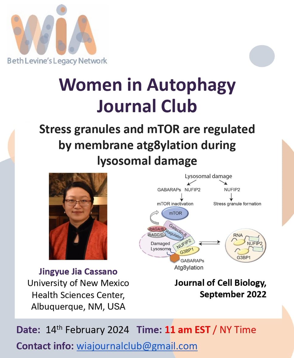 WAutophagy's tweet photo. Autophagy lovers! We start February with an incredible #JClub🙌🏻Jingyue Jia Cassano will present her work on February 14th at 11 am EST. Don't miss it! 🤯#lysosomal #atg8 #mTOR https://t.co/TN7Y1MM1Pt