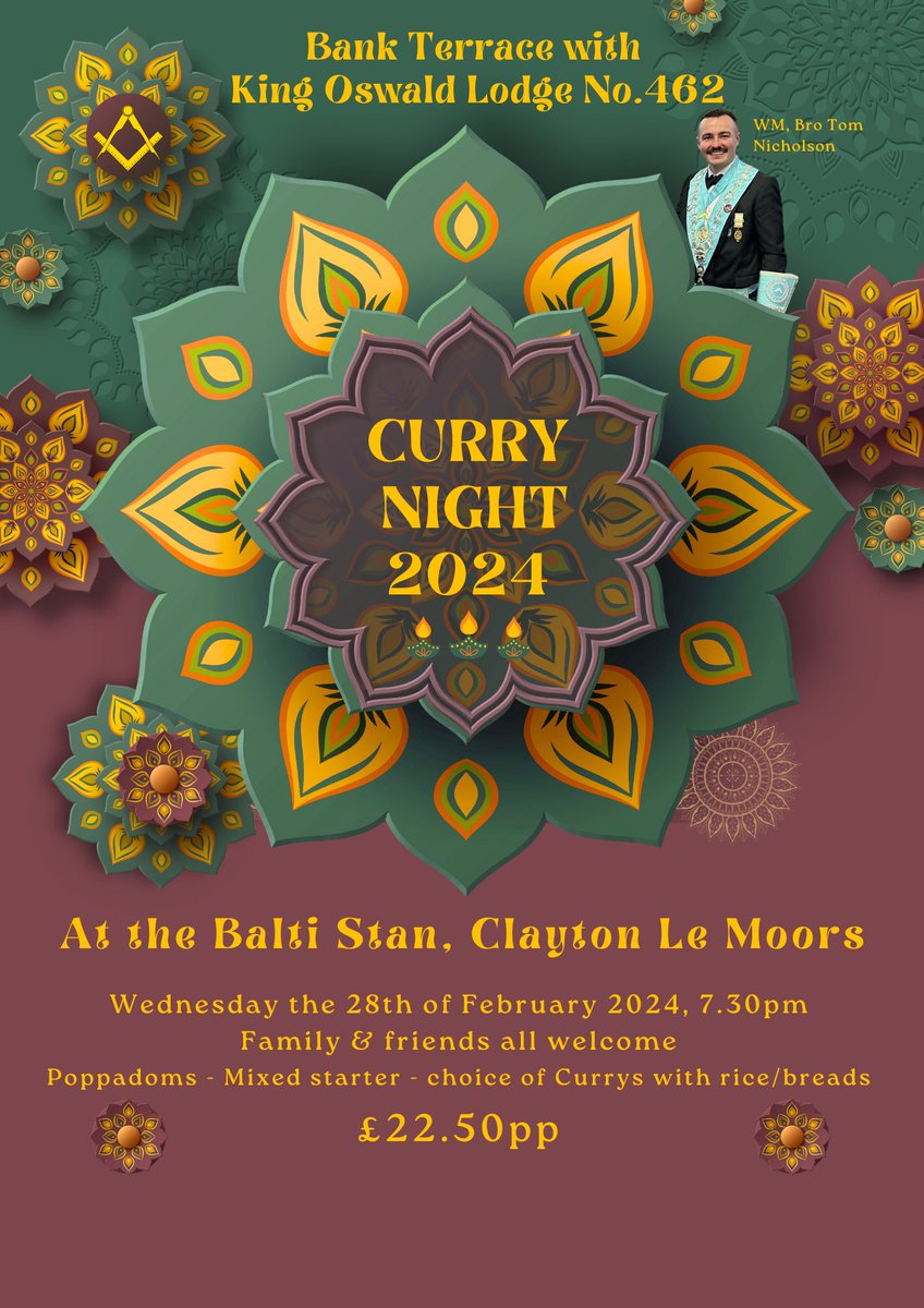 BankTerrace462's tweet photo. It's our WM @TomNicholson_'s first social event of his year, a Curry Social on Wed 28th Feb at 7.30pm. If you're local and can support the evening, it's always a good night. DM on here to book. https://t.co/NZyLkp3SUg