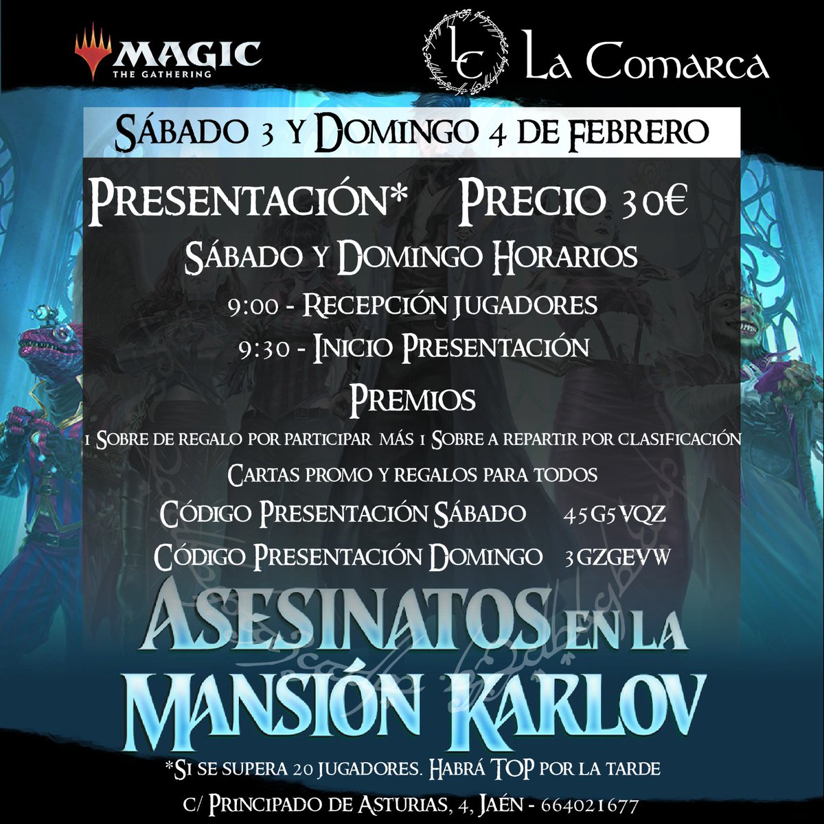 ComarcaJaen's tweet photo. 🎲🎲La sangre llega al rio en la Mansión Karlov😱!!!Entrad en este lugar de oscurantismo y enfrentaros a vuestros miedos!!! Solo aquí, en La Comarca!!! No dejes que te lo cuenten!!🎲🎲

#juegoslacomarca #lacomarcajaen #magicthegathering https://t.co/GDFL0q1X4o