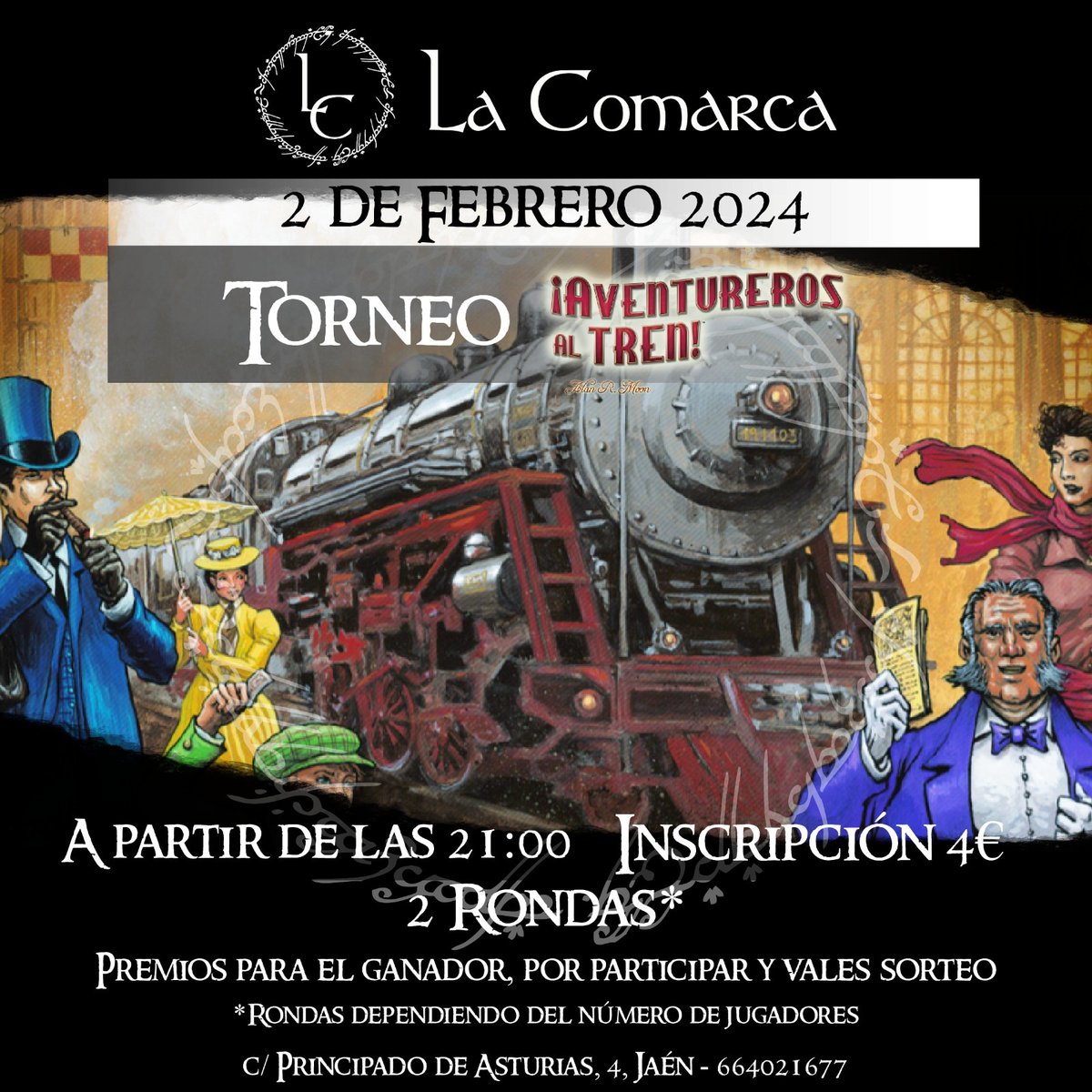 ComarcaJaen's tweet photo. 🎲🎲Tenéis boleto???? No??? Pues sacadlo que este viernes podéis subiros al tren de La Comarca con este pedazo de torneo!!! Os esperamos aquí, en La Comarca!! 🎲🎲

#aventurerosaltren #juegoslacomarca #lacomarcajaen https://t.co/PRThWX4k15