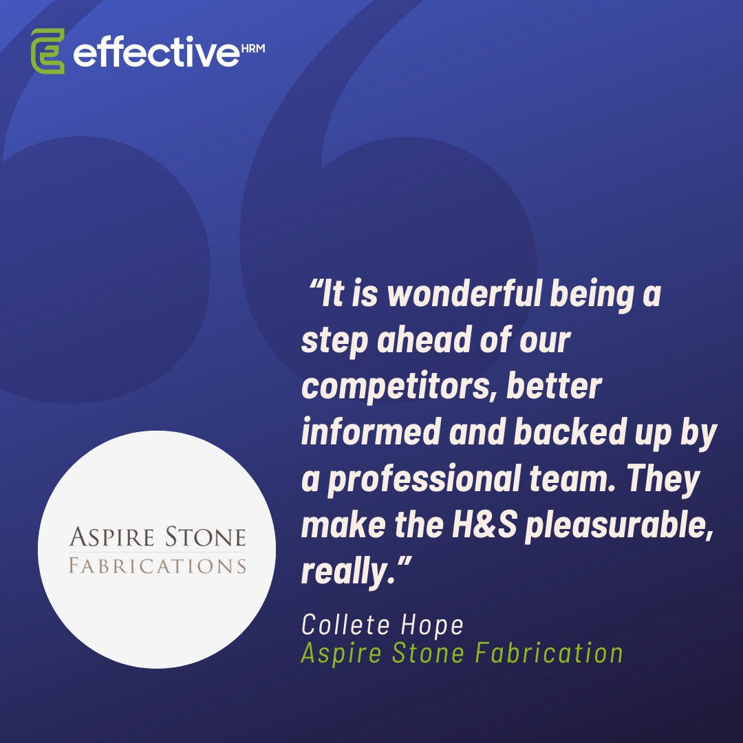 It's #TestimonialTuesday! 

Thank you to Collete Hope from Aspire Stone Fabrications for the lovely testimonial on our Health and Safety Services. To read the rest of what she said and our other wonderful testimonials, visit out website- effective-hrm.co.uk/testimonials/